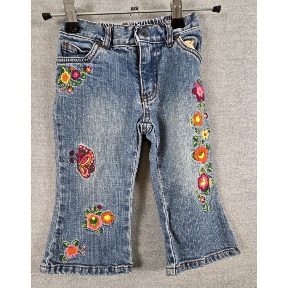 The Childrens Place Girls 18M Embroidered Jeans Stretch Flower Butterfly Boho